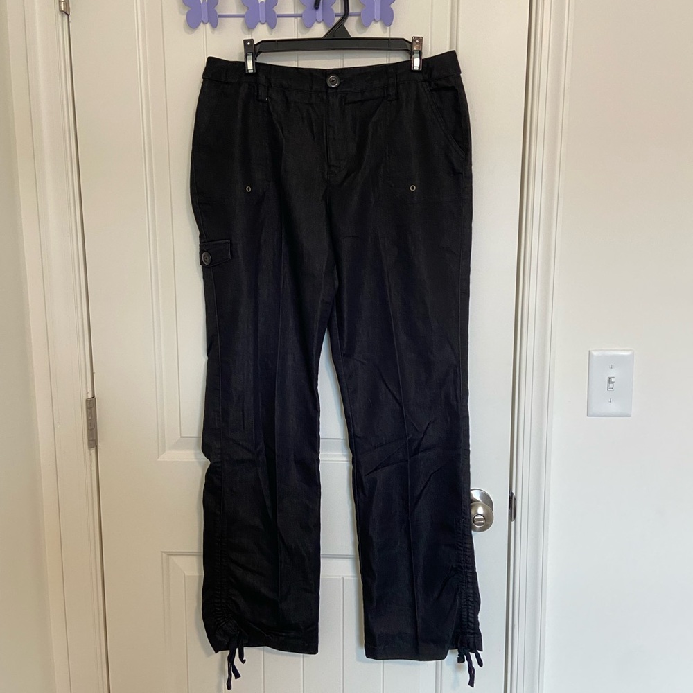 NWOT Bamboo Traders women’s black shimmery cinched hem cargo pants size 10